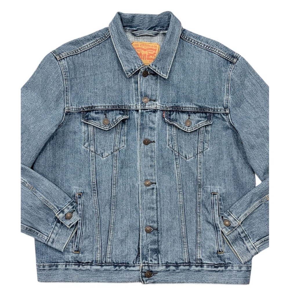 Levis Relaxed Fit Trucker Jean Jacket Denim Red Tab Blue Mens Large 72335-0042 - Picture 2 of 16